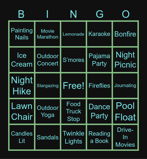 Summertime Blackout BINGO Card