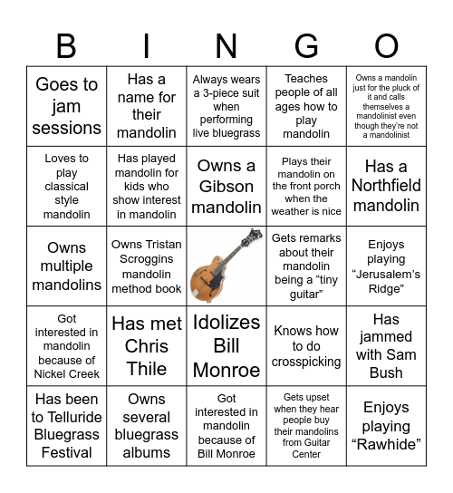 Mandolinist Bingo Card