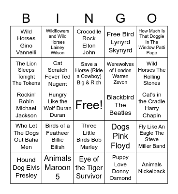 Animals Bingo Card