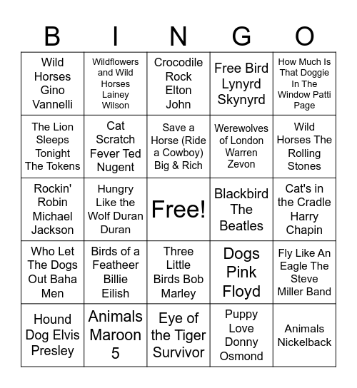 Animals Bingo Card