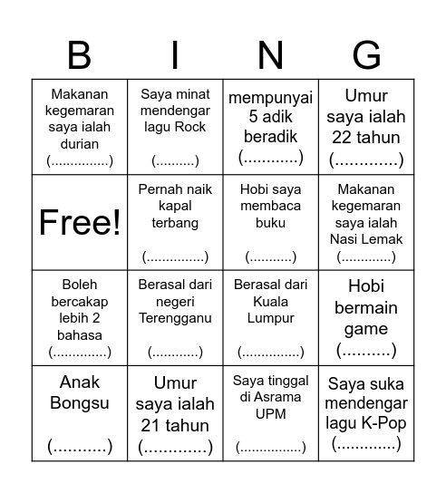 Ice Breaking Bingo Card