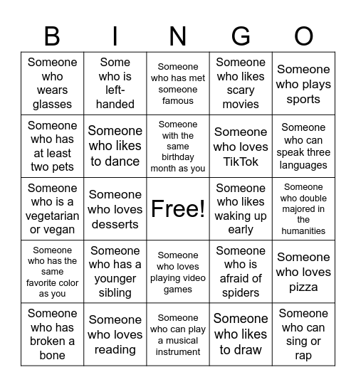 Human Bingo Card