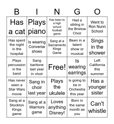 Choir! Bingo Card