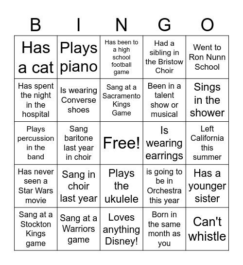 Choir! Bingo Card