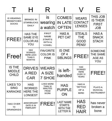 THRIVE BINGO Card