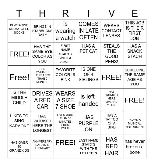 THRIVE BINGO Card