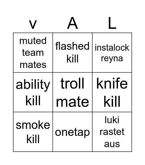 Valorant Bingo Card