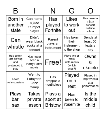 Jazz Bingo Card
