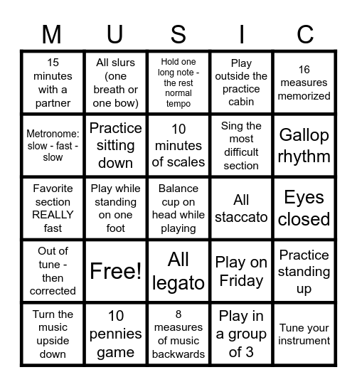 Practice & Performance Games Bingo Card