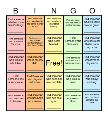 Find Someone Who... Bingo Card