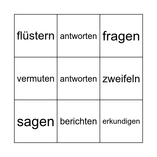 Deutsch Bingo Card