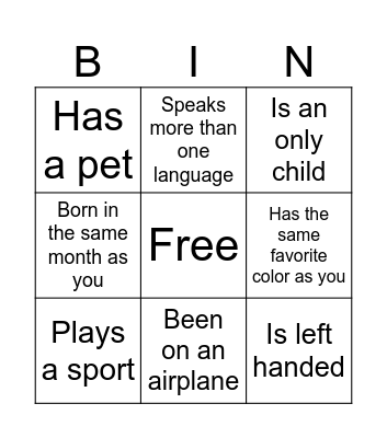 Conversation Game Bingo Card