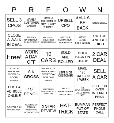 PREOWNED BINGO MONTHLY Bingo Card