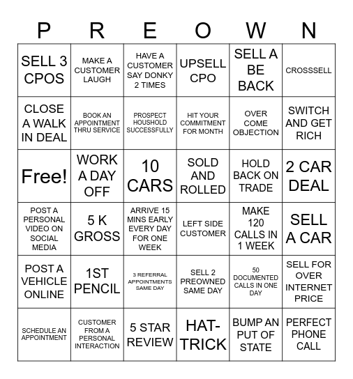 PREOWNED BINGO MONTHLY Bingo Card