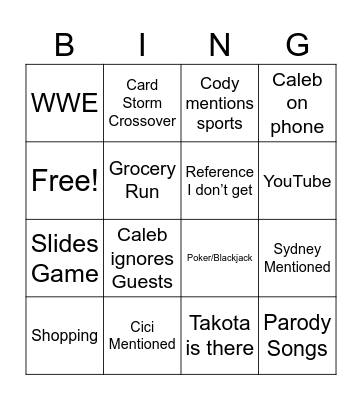 CKT Club Bingo Card