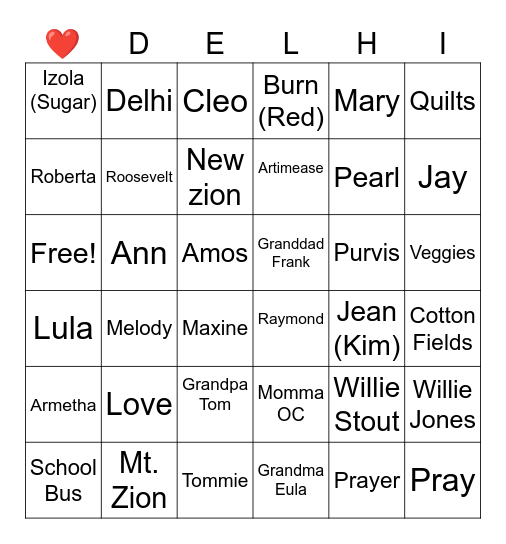 JONES-STOUT REUNION Bingo Card