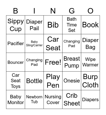 Baby Shower Bingo Card