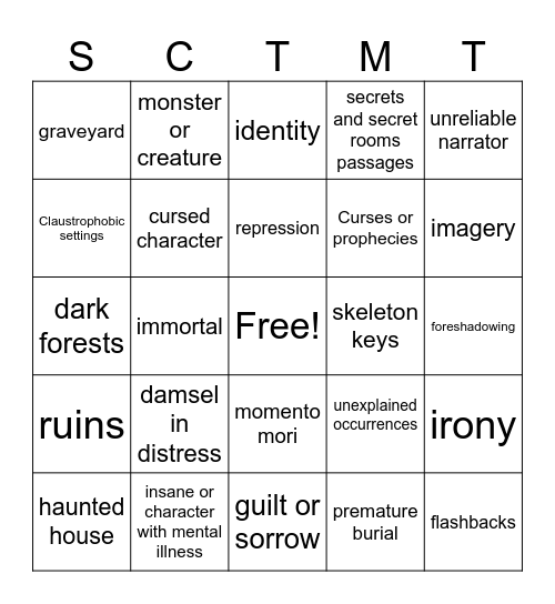 Gothic Genre Bingo Card