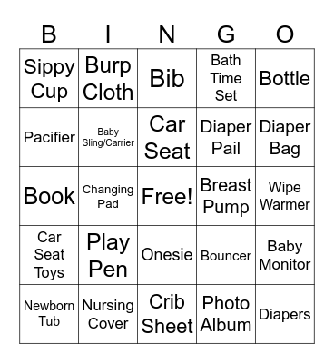 Baby Shower Bingo Card