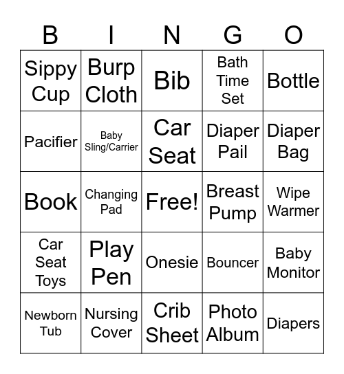 Baby Shower Bingo Card