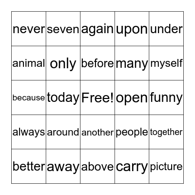 2nd Gr. sight word BINGO (2-3 syl) Bingo Card