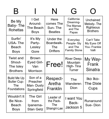 60's Bingo Card