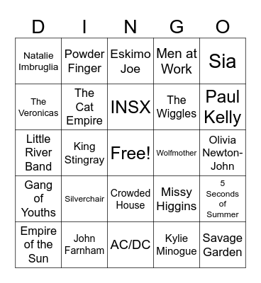 Aus Hottest 100 Bingo Card
