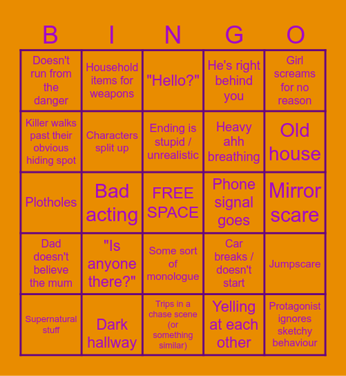 HORROR MOVIE Bingo Card