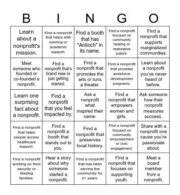 Antioch Nonprofit Expo Bingo Card