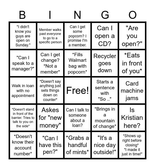 FCCU Bingo Card