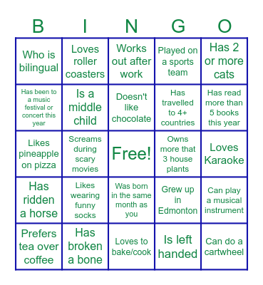 Ice Breaker Challenge Bingo Card
