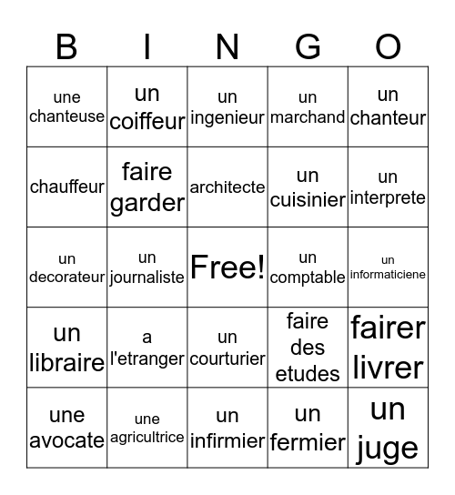 Chapter Two, Vocabulary 1 Bingo Card