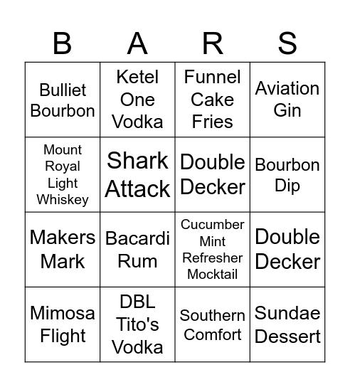Brick's Bar Bingo Card