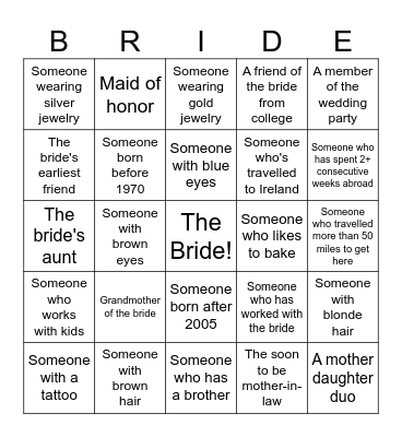 Bridal Shower Guest Bingo Card