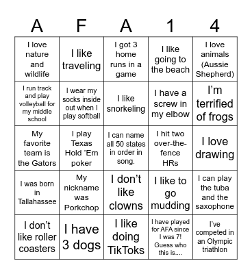 FIND A TEAMMATE Bingo Card