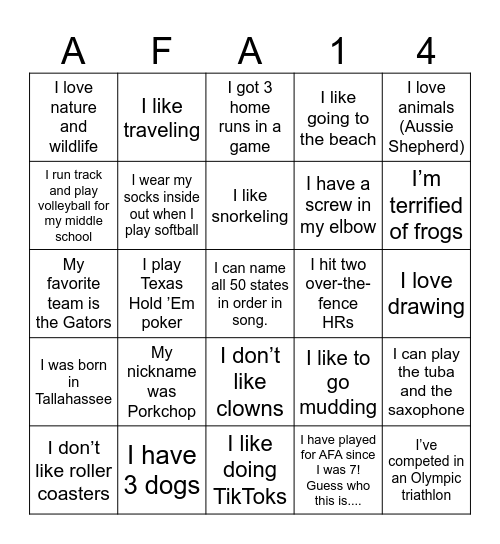 FIND A TEAMMATE Bingo Card
