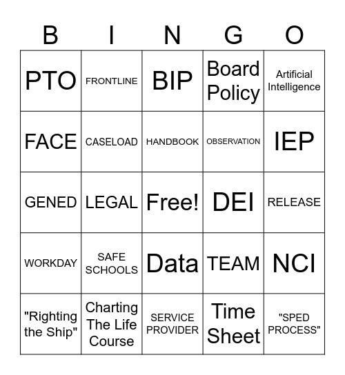 ORIENTATION BINGO Card