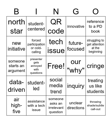 Back to School Teacher PD Bingo Card