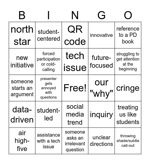 Back to School Teacher PD Bingo Card
