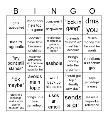 Mate Bingo Card