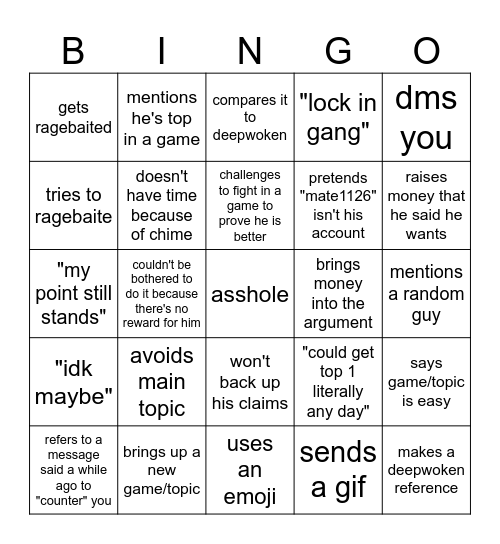 Mate Bingo Card