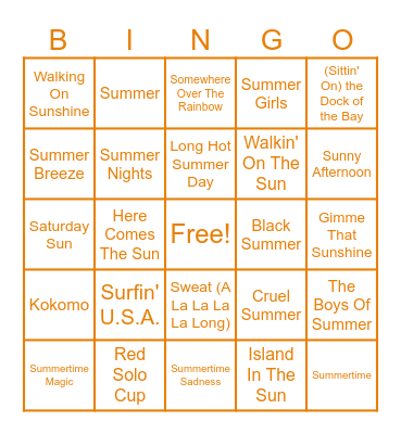 Summer Jams Bingo Card