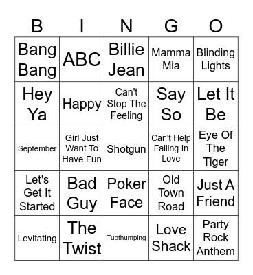Music Bingo Game 1 Bingo Card
