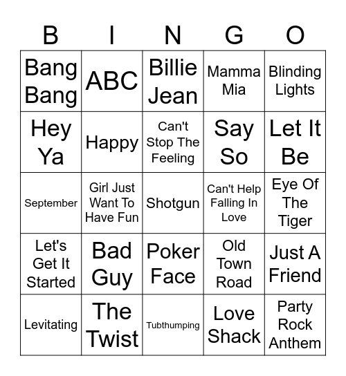 Music Bingo Game 1 Bingo Card