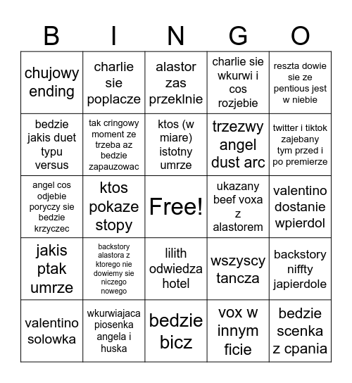 hazbin hotel bingo japierdfole Bingo Card