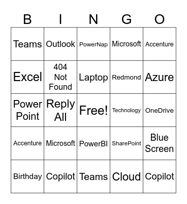 Microsoft Bingo Card