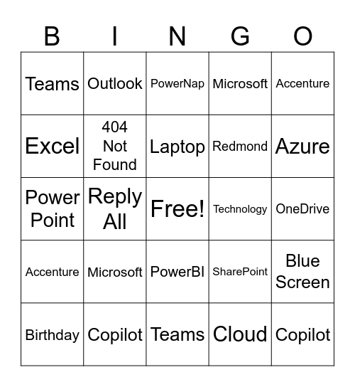 Microsoft Bingo Card