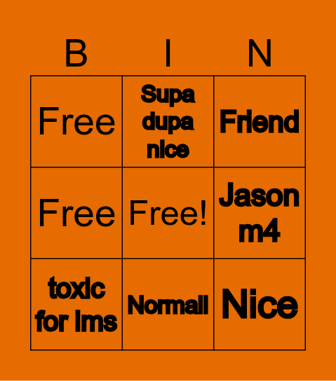 Type of forasaken players bingo Card