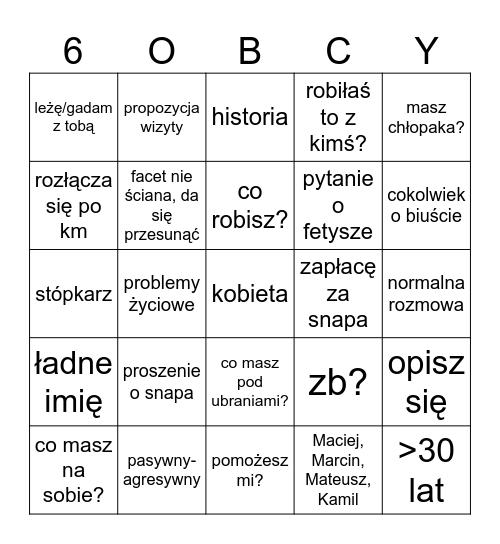 6obcy Bingo Card