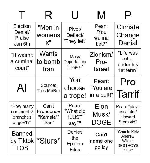 Pean Live Guest BINGO Card